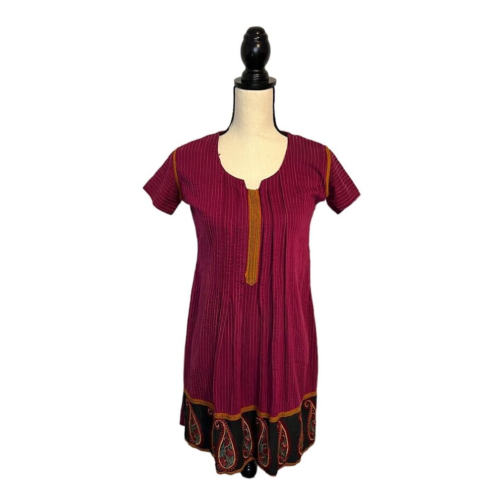 BIBA Women India Purple Cotton Short Sleeve Kurta Tunic Embroidered Size XL